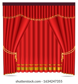 red curtains open, isolated on white background vector, 3D realistic illustration