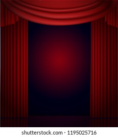 red curtains open, scene, vector illustration
