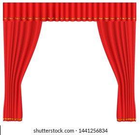 red curtains ,open ,vector,isolated on white background
