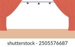 Red Curtains Opening On Stage With Spotlights And White Background Illustration Of Theater Or Concert Hall Performance