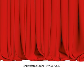 Red curtains with pleats. 3D. Vector illustration