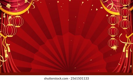 Red curtains realistic illustration.Theater fabric silk decoration for movie cinema or opera hall. Curtains and draperies interior decoration object for theater stage and new year chinese
