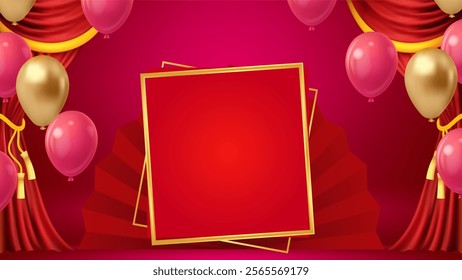 Red curtains realistic illustration.Theater fabric silk decoration for movie cinema or opera hall. Curtains and draperies interior decoration object for theater stage and new year chinese