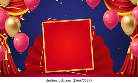 Red curtains realistic illustration.Theater fabric silk decoration for movie cinema or opera hall.for show product. decoration object for theater stage and new year chinese 