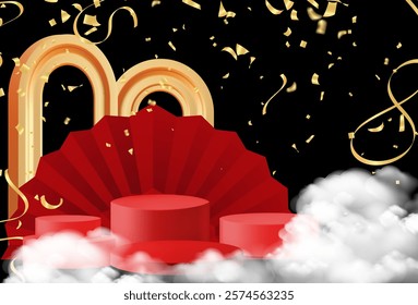 Red curtains realistic illustration.Theater fabric silk decoration for movie cinema or opera hall. Curtains and draperies interior decoration object for theater stage and new year chinese
