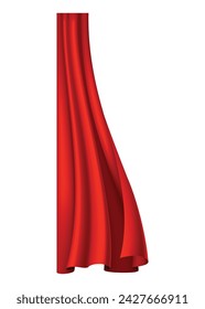 Red curtains realistic. Theater fabric silk decoration for movie cinema or opera hall. Curtains and draperies interior decoration object. Isolated on transparent for theater stage