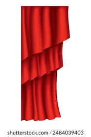 Red curtains realistic. Theater fabric silk decoration for movie cinema or opera hall. Curtains and draperies interior decoration object. Isolated on transparent for theater stage