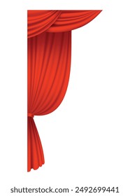 Red curtains realistic. Theater fabric silk decoration for movie cinema or opera hall. Curtains and draperies interior decoration object. Isolated on transparent for theater stage