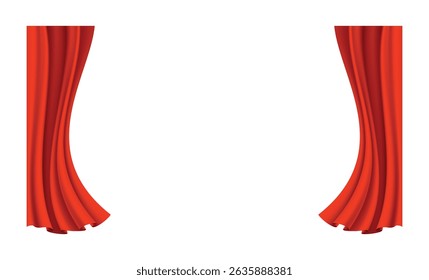 Cortinas vermelhas realistas. Tecido de teatro decoração de seda para cinema de cinema ou sala de ópera. Cortinas e cortinas objeto de decoração interior. Isolado em transparente para palco de teatro