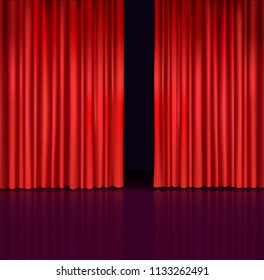 red curtains, scene, reflection, vector 3D illustration
