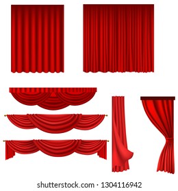 red curtains set isolated on white background vector