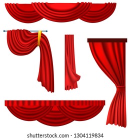 red curtains set isolated on white background vector