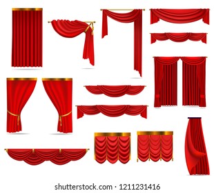 red curtains set of realistic vector illustration isolated on white background