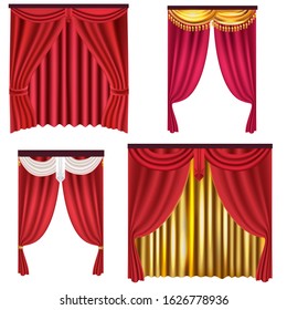 red curtains set, vector illustration isolated on white background