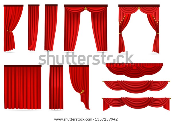 Red Curtains Set Vector Illustration Isolated On White Background