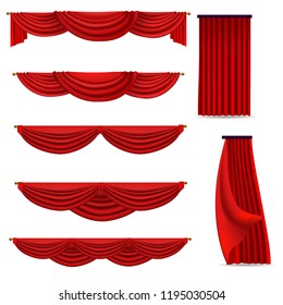 red curtains set of vector images isolated on white background