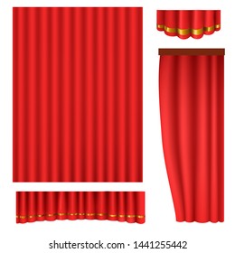 red curtains ,set,3D ,vector isolated on white background