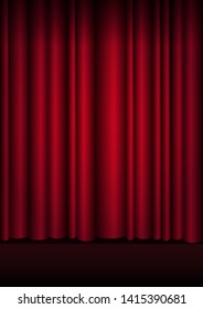 Red curtains stage, theater or opera background with spotlight