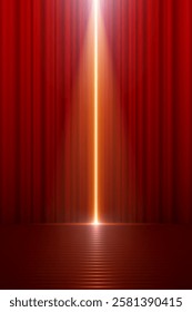 Red curtains with stairs and light effect