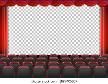 Red curtains in theater with transparent background illustration