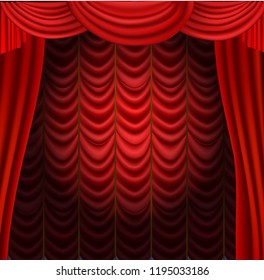 red curtains, vector, dark background, spotlight