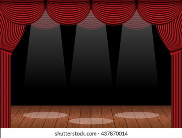 Red curtains and wood floor vector illustration