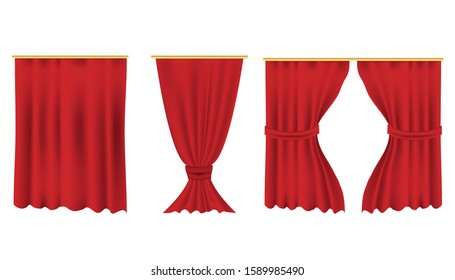 Red curtains.Luxury scarlet red silk velvet curtains and draperies interior decoration design. Velvet theater decoration for stage acting, fabric background for movie or film, contest 