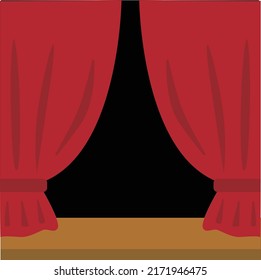Red curtians stage background. Empty pedestal for show. Stage backdrop.