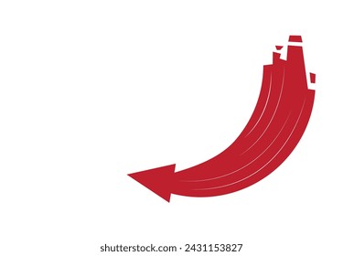 Red Curve Arrow with broken tail. Editable Clip Art.
