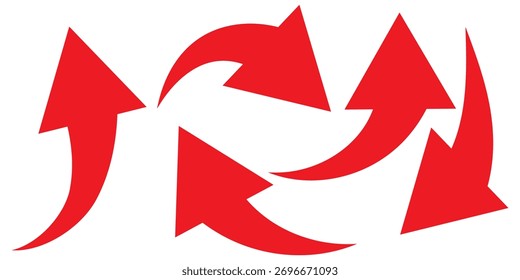 Red curve arrow direction vector. Set of long curve arrow icon . curve arrow icon set. Bold arrow symbol curved flat design isolated.