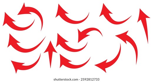 red curve arrow icon set. long arrow icon set. curve arrow vector illustration. Curved or arch arrow icon isolated 