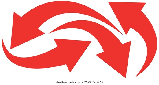 Red curve arrows set.Arrow sign. Set of curved arrows isolated on white background. Curved arrows, hand drawn curved arrows. Collection of pointers.