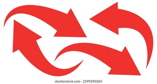 Red curve arrows set.Arrow sign. Set of curved arrows isolated on white background. Curved arrows, hand drawn curved arrows. Collection of pointers.