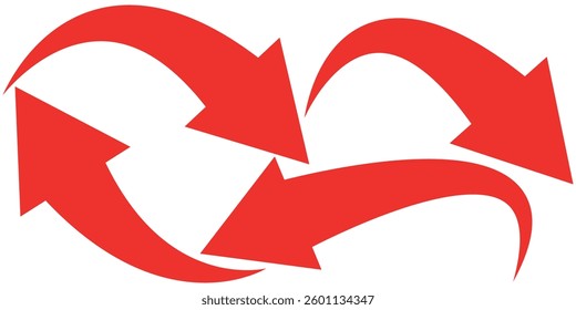 Red curve arrows set.Arrow sign. Set of curved arrows isolated on white background. Curved arrows, hand drawn curved arrows. 