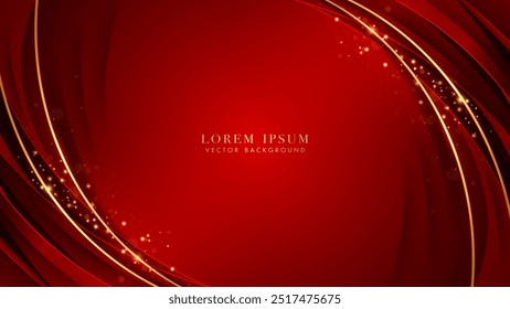 Red curve background with golden line, glittering light, and bokeh effects decoration. Vector design luxury style