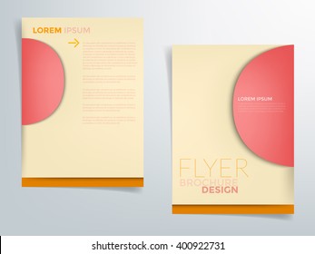 Red curve half circle brochure template flyer vector header background design on cream colour with space in A4 size for text and message design
