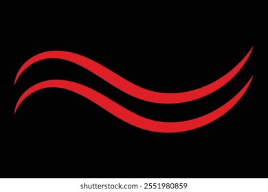 Red curve line strip with black background icon vector sing and symbols. Logo design. 