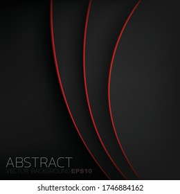 Superposición del fondo del vector de línea de curva roja en el espacio negro para el diseño de texto
