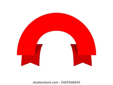 Red curve ribbon label tag frame icon flat vetor design