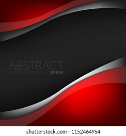 Red curve vector background and silver line overlap layer on black space for text and background design