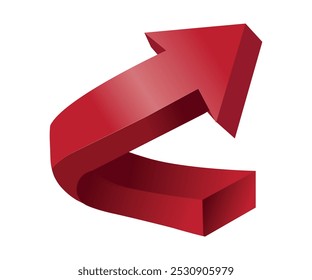 red curved arrow, 3d vector illustration with white solid background.