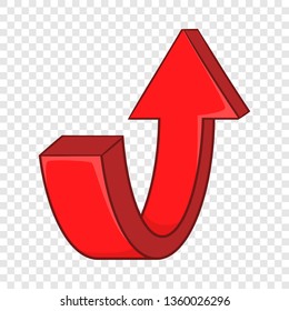 Red curved arrow icon in cartoon style on a background for any web design 