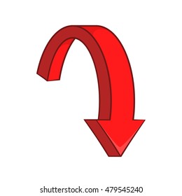 Red curved arrow icon in cartoon style on a white background vector illustration
