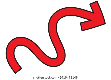 Red curved arrow icon on white background. Isolated.