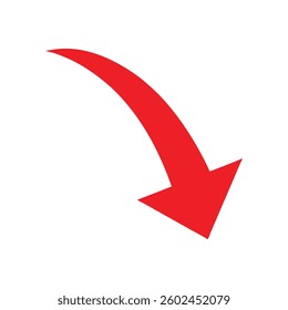 Red Curved Arrow icon Pointing Down Right on White background. vector illustration