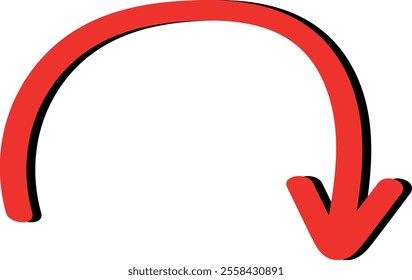 Red Curved Arrow Pointing Down - Vector Icon