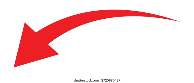  Flecha curva roja que apunta hacia abajo y símbolo izquierdo. Ilustración gráfica de una flecha curva roja. Sugerir la dirección o el uso del elemento de navegación .