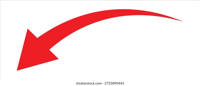  Flecha curva roja que apunta hacia abajo y símbolo izquierdo. Ilustración gráfica de una flecha curva roja. Sugerir la dirección o el uso del elemento de navegación .