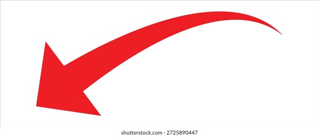  Flecha curva roja que apunta hacia abajo y símbolo izquierdo. Ilustración gráfica de una flecha curva roja. Sugerir la dirección o el uso del elemento de navegación .