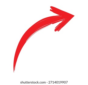 Seta curva vermelha apontando para cima isolada em um fundo transparente.